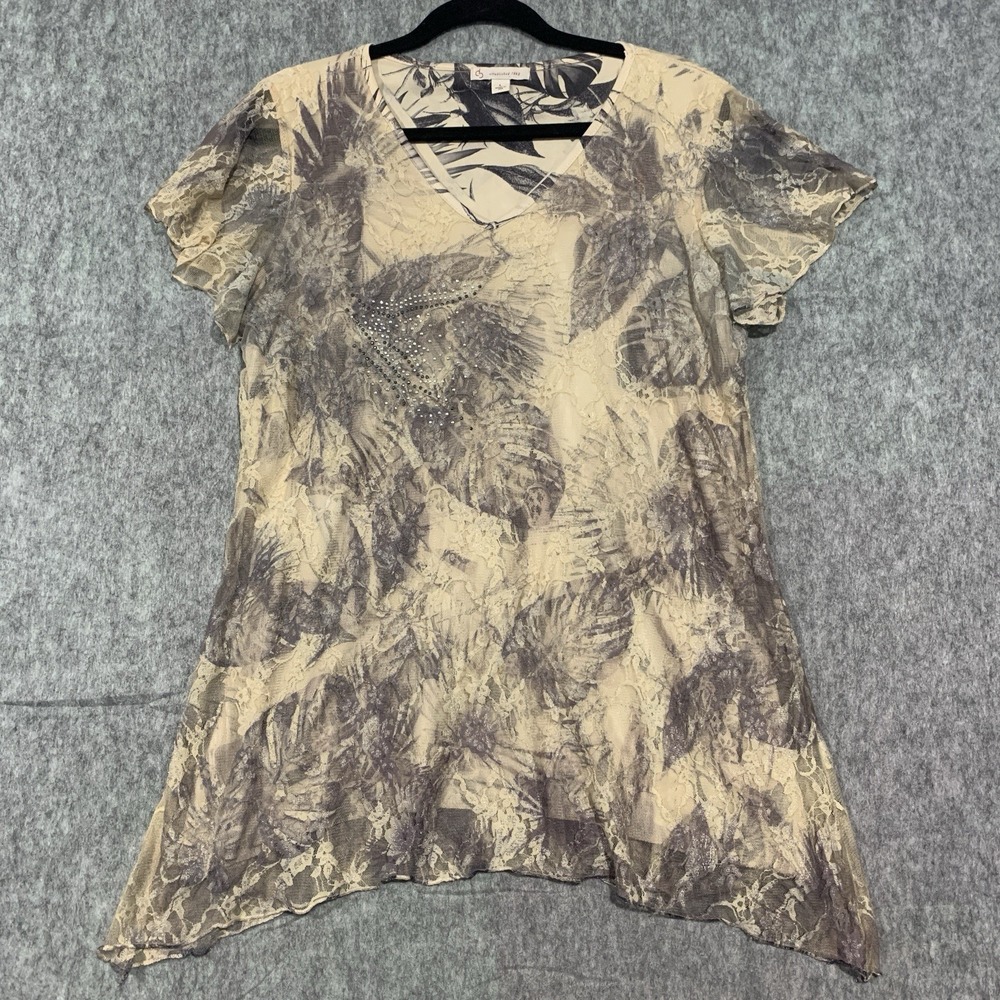 CB Est 1962 Beige Shirt Asymmetric Hem Lined Shirt Fairy Grunge Whimsigoth -Sz L